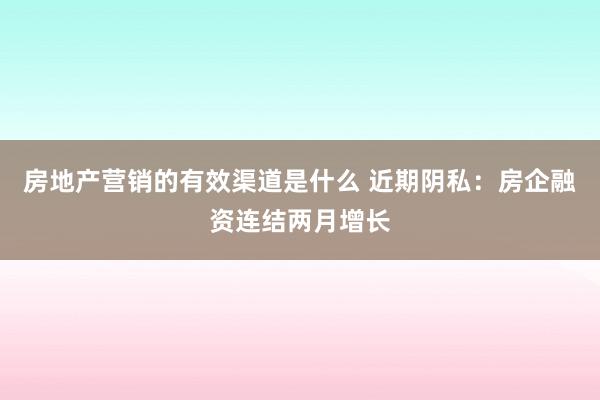 房地产营销的有效渠道是什么 近期阴私：房企融资连结两月增长