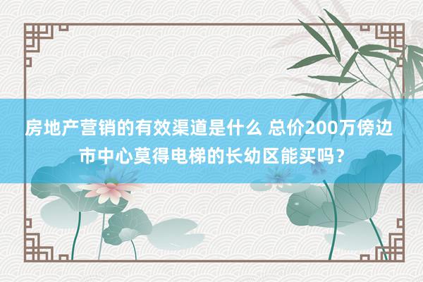 房地产营销的有效渠道是什么 总价200万傍边 市中心莫得电梯的长幼区能买吗？