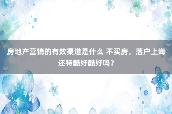 房地产营销的有效渠道是什么 不买房，落户上海还特酷好酷好吗？