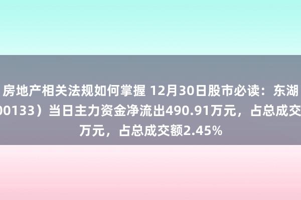 房地产相关法规如何掌握 12月30日股市必读：东湖高新（600133）当日主力资金净流出490.91万元，占总成交额2.45%