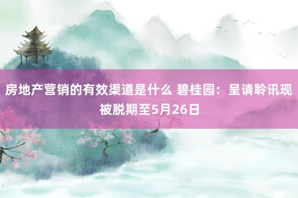 房地产营销的有效渠道是什么 碧桂园：呈请聆讯现被脱期至5月26日