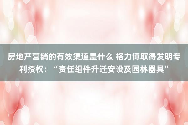 房地产营销的有效渠道是什么 格力博取得发明专利授权：“责任组件升迁安设及园林器具”