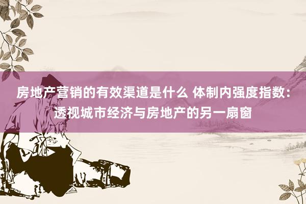 房地产营销的有效渠道是什么 体制内强度指数：透视城市经济与房地产的另一扇窗