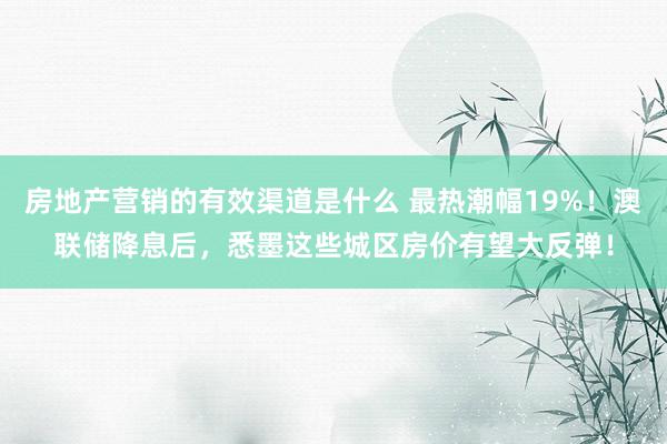 房地产营销的有效渠道是什么 最热潮幅19%！澳联储降息后，悉墨这些城区房价有望大反弹！