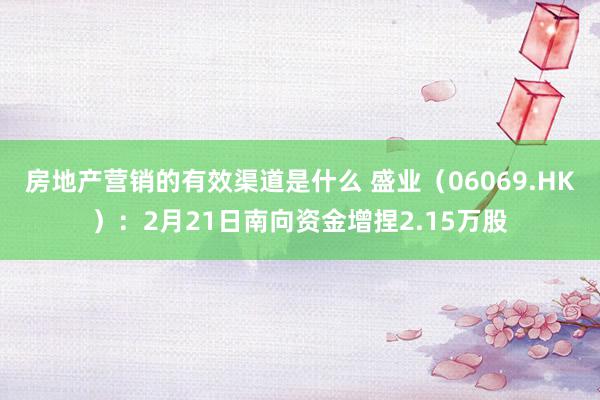 房地产营销的有效渠道是什么 盛业（06069.HK）：2月21日南向资金增捏2.15万股