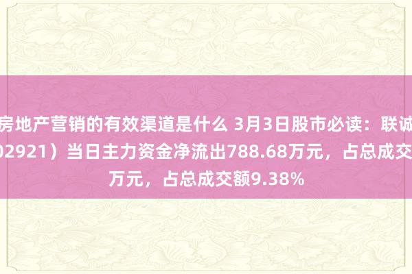 房地产营销的有效渠道是什么 3月3日股市必读：联诚精密（002921）当日主力资金净流出788.68万元，占总成交额9.38%