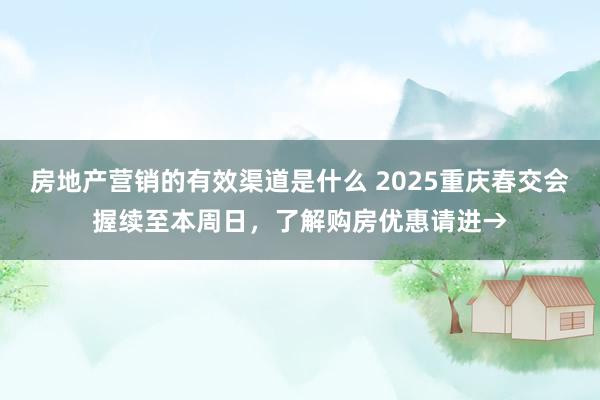 房地产营销的有效渠道是什么 2025重庆春交会握续至本周日，了解购房优惠请进→