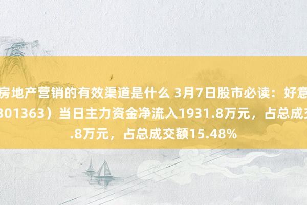 房地产营销的有效渠道是什么 3月7日股市必读：好意思好医疗（301363）当日主力资金净流入1931.8万元，占总成交额15.48%