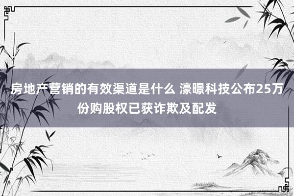 房地产营销的有效渠道是什么 濠暻科技公布25万份购股权已获诈欺及配发