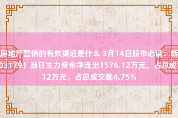 房地产营销的有效渠道是什么 3月14日股市必读：新泉股份（603179）当日主力资金净流出1576.12万元，占总成交额4.75%